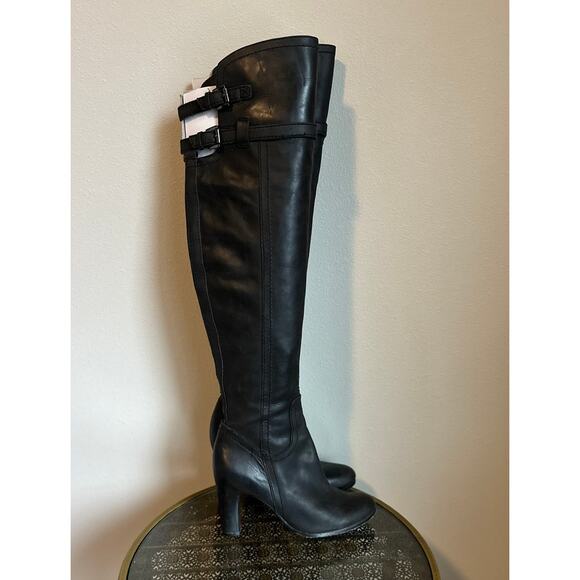 NWOT SAM EDELMAN Black Leather Sutton Over the Knee Heeled Boots Size 6.5M - Picture 2 of 9